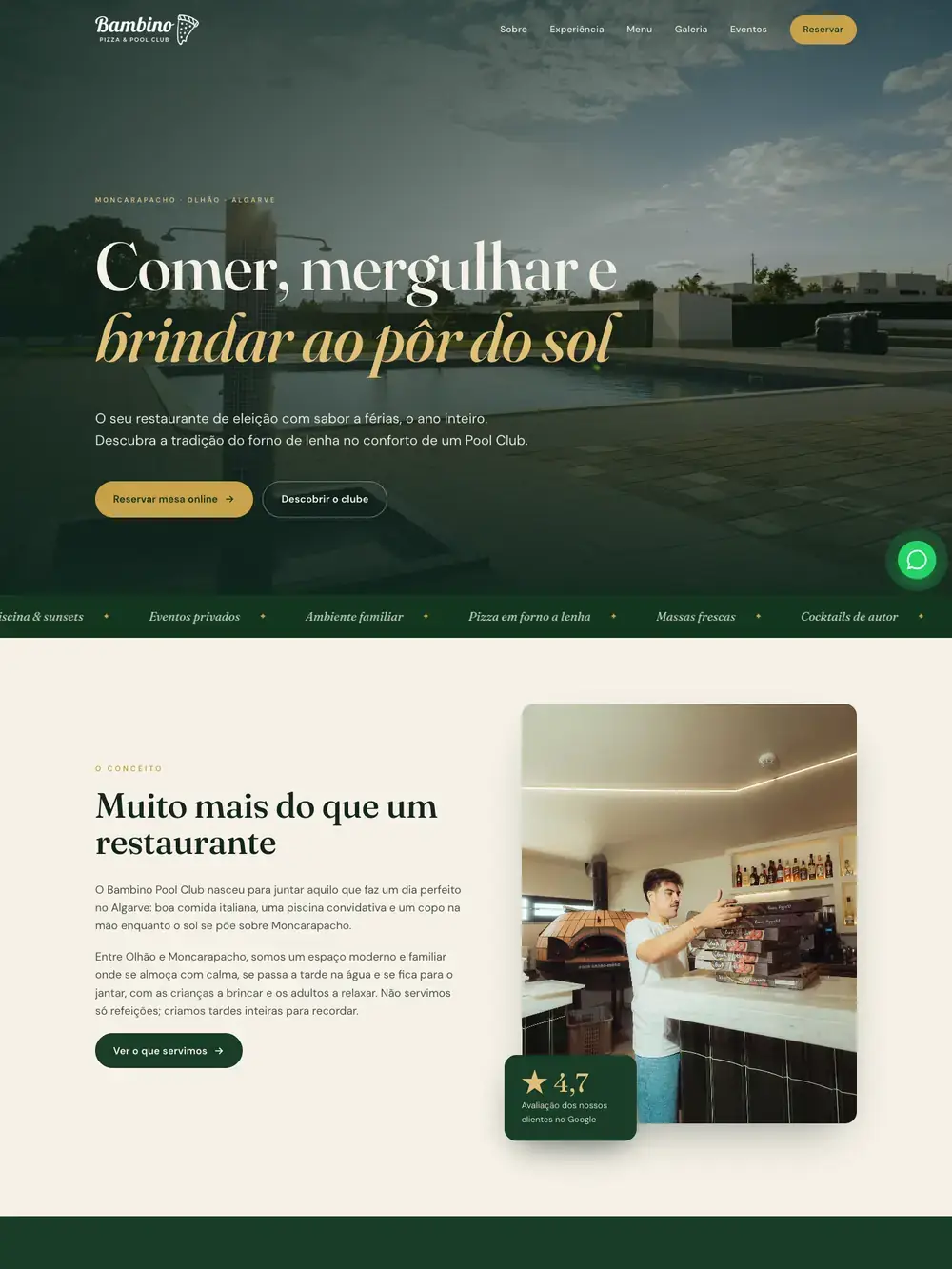 Site Bambino Pool Club visto no computador