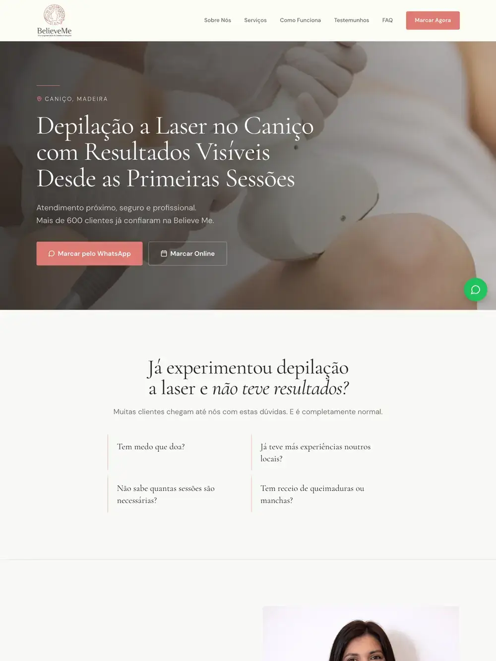 Site Believe Me visto no computador