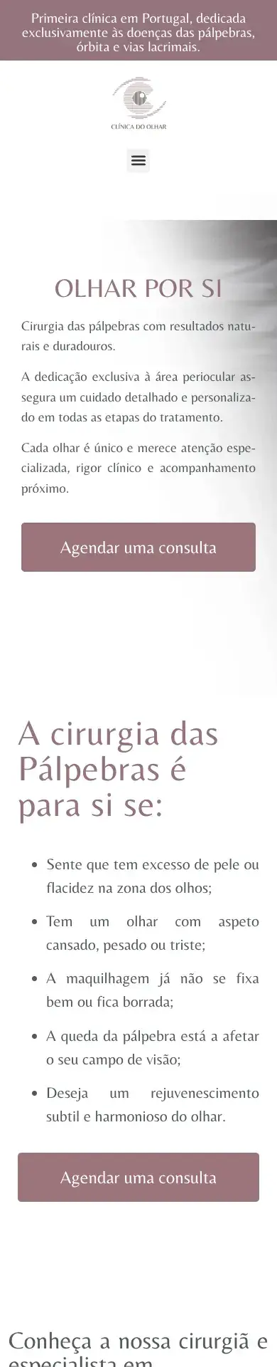 Site Clínica do Olhar visto num telemóvel