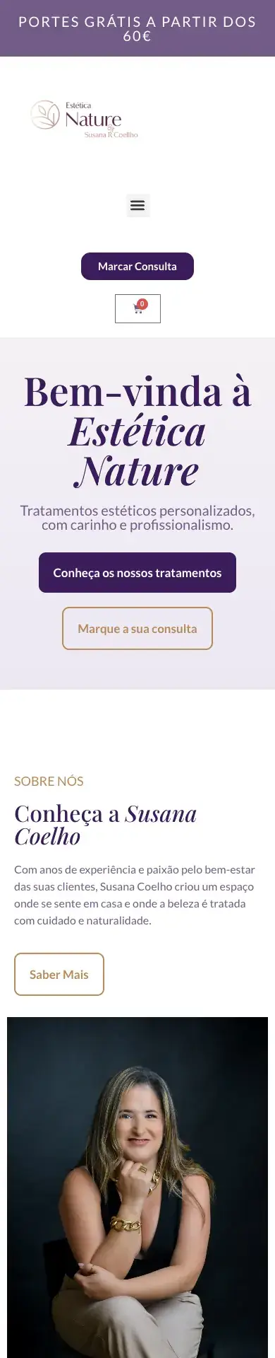 Site Estética Nature visto num telemóvel