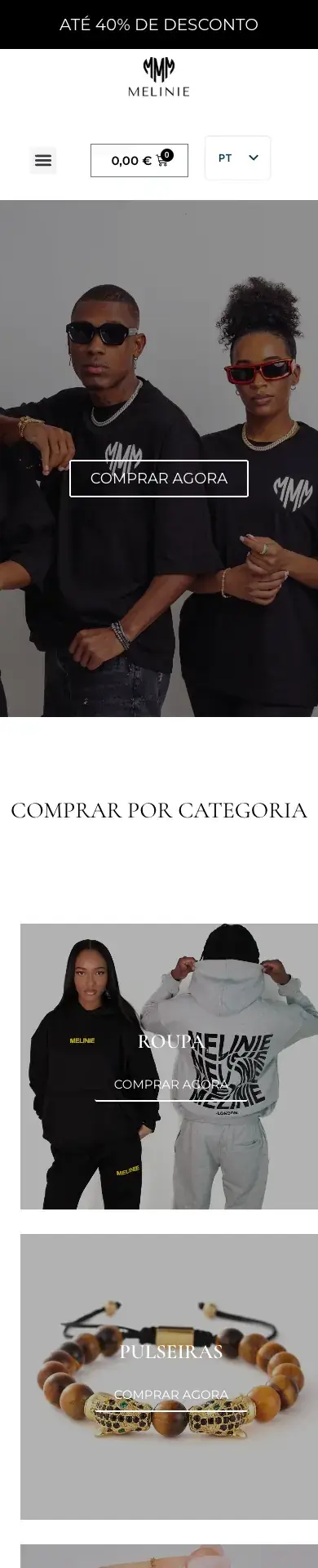 Site Melinie visto num telemóvel