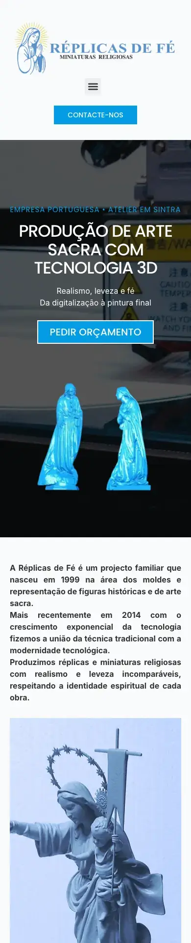 Site Réplicas de Fé visto num telemóvel